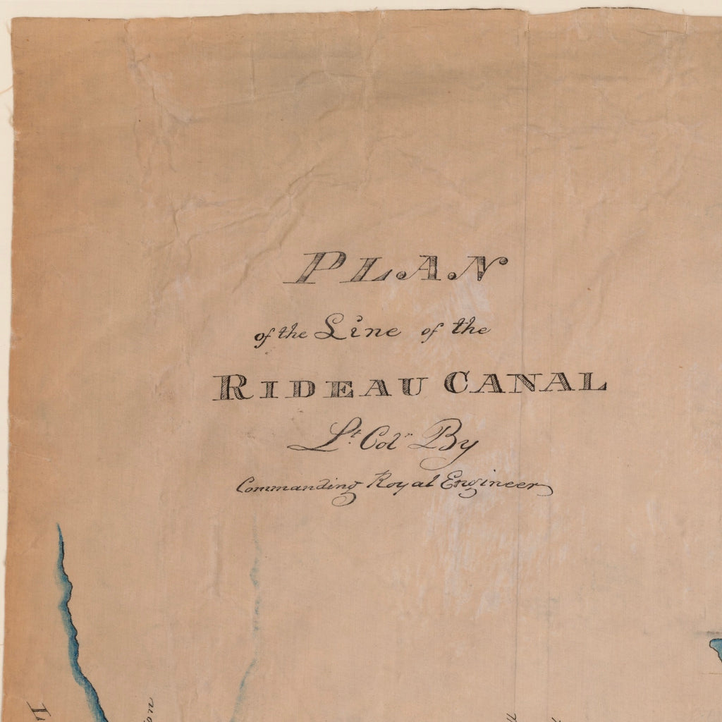 Original 1829 Rideau Canal plan title, identifying Lieutenant-Colonel John By, Commanding Royal Engineers